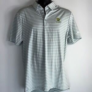 Adidas John Deere Classic Light Gray Striped Polo Shirt